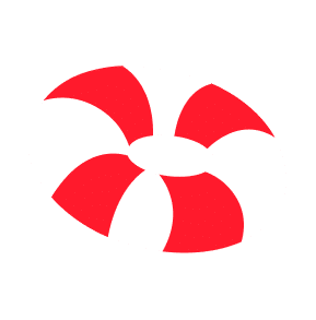 A red and white beach ball with five red sections and five white sections, viewed from above.