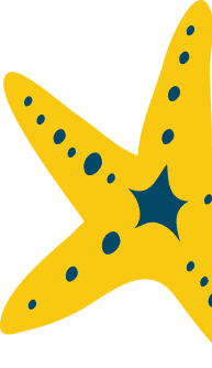 A cartoonish yellow starfish with five arms and dark blue dots, including a star-shaped dot in the center.